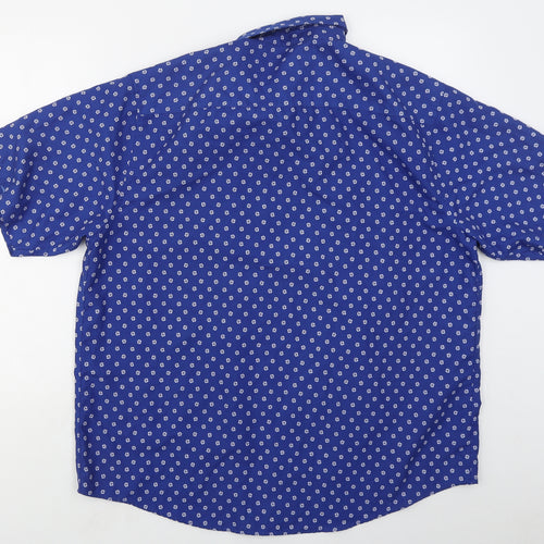 Dunnes Mens Blue Geometric Polyester  Button-Up Size XL Collared Button