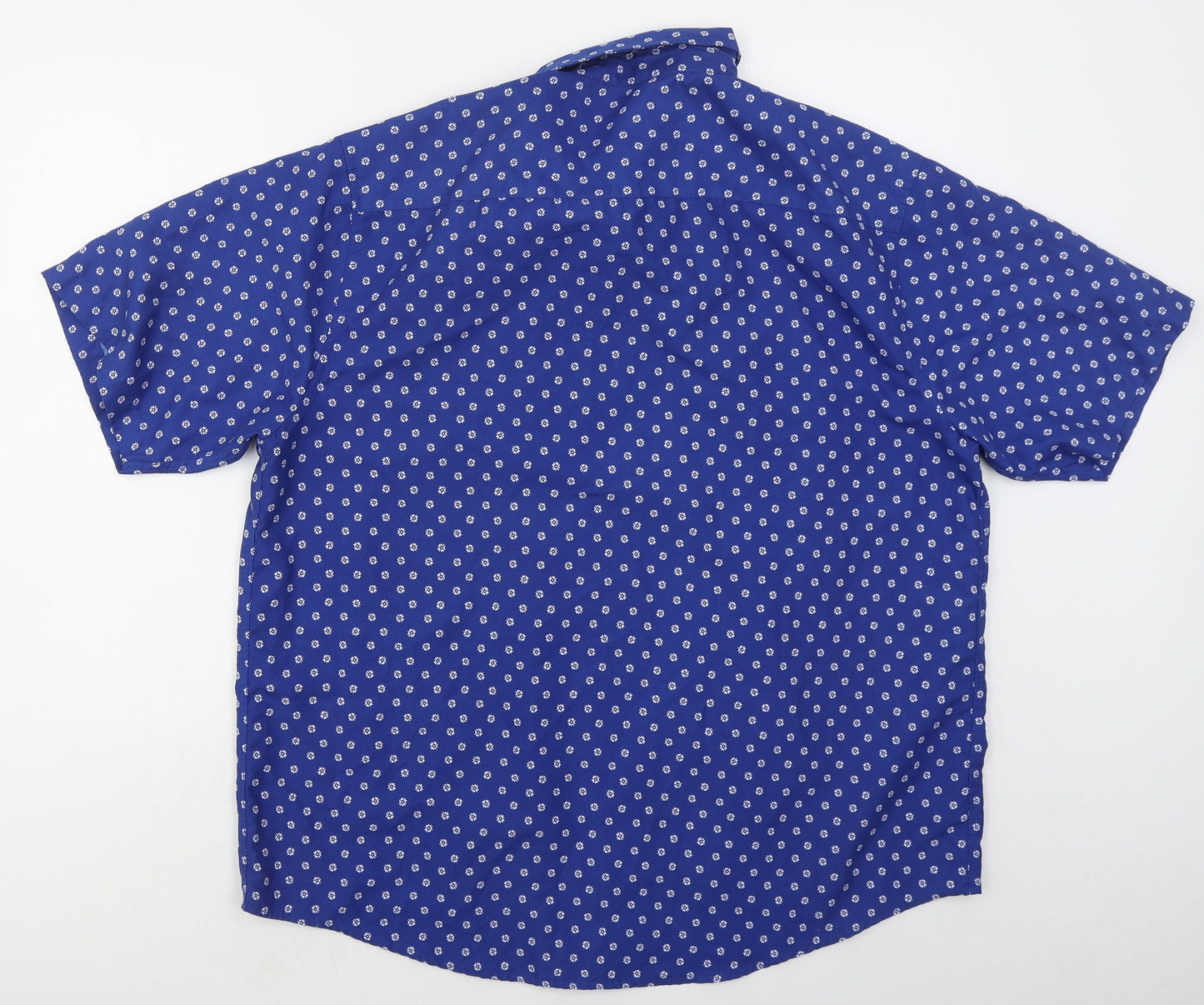 Dunnes Mens Blue Geometric Polyester  Button-Up Size XL Collared Button