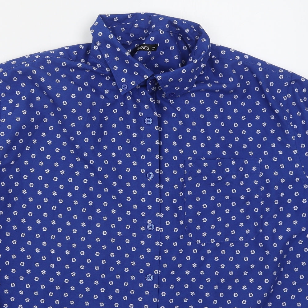 Dunnes Mens Blue Geometric Polyester  Button-Up Size XL Collared Button