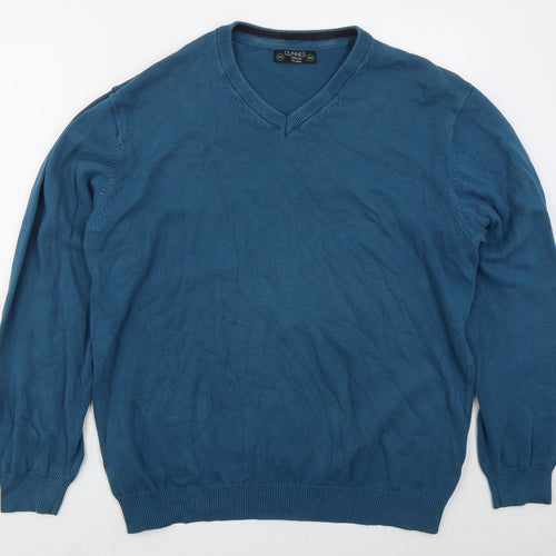 Dunnes Mens Blue V-Neck  Cotton Pullover Jumper Size 2XL