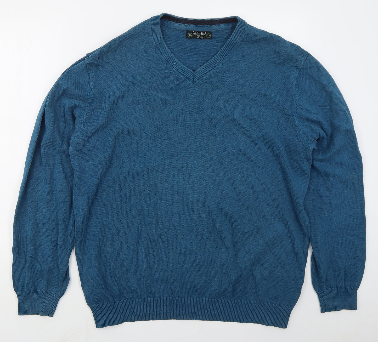 Dunnes Mens Blue V-Neck  Cotton Pullover Jumper Size 2XL