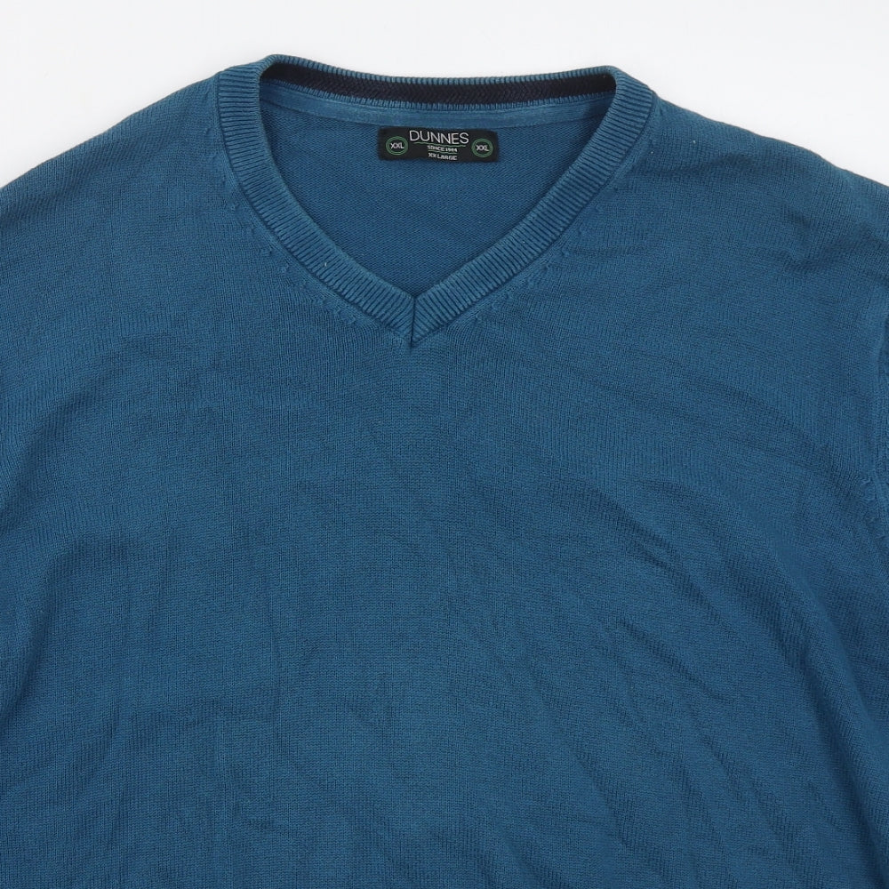 Dunnes Mens Blue V-Neck  Cotton Pullover Jumper Size 2XL