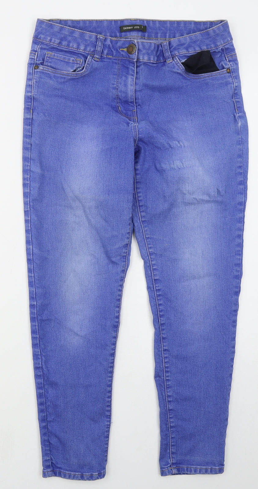 Bonmarché Womens Blue  Cotton Skinny Jeans Size 14 L25 in Regular Button