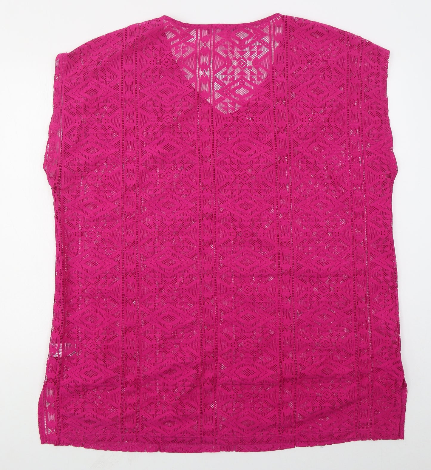 Bonmarché Womens Pink Geometric Polyester Basic T-Shirt Size 18 V-Neck