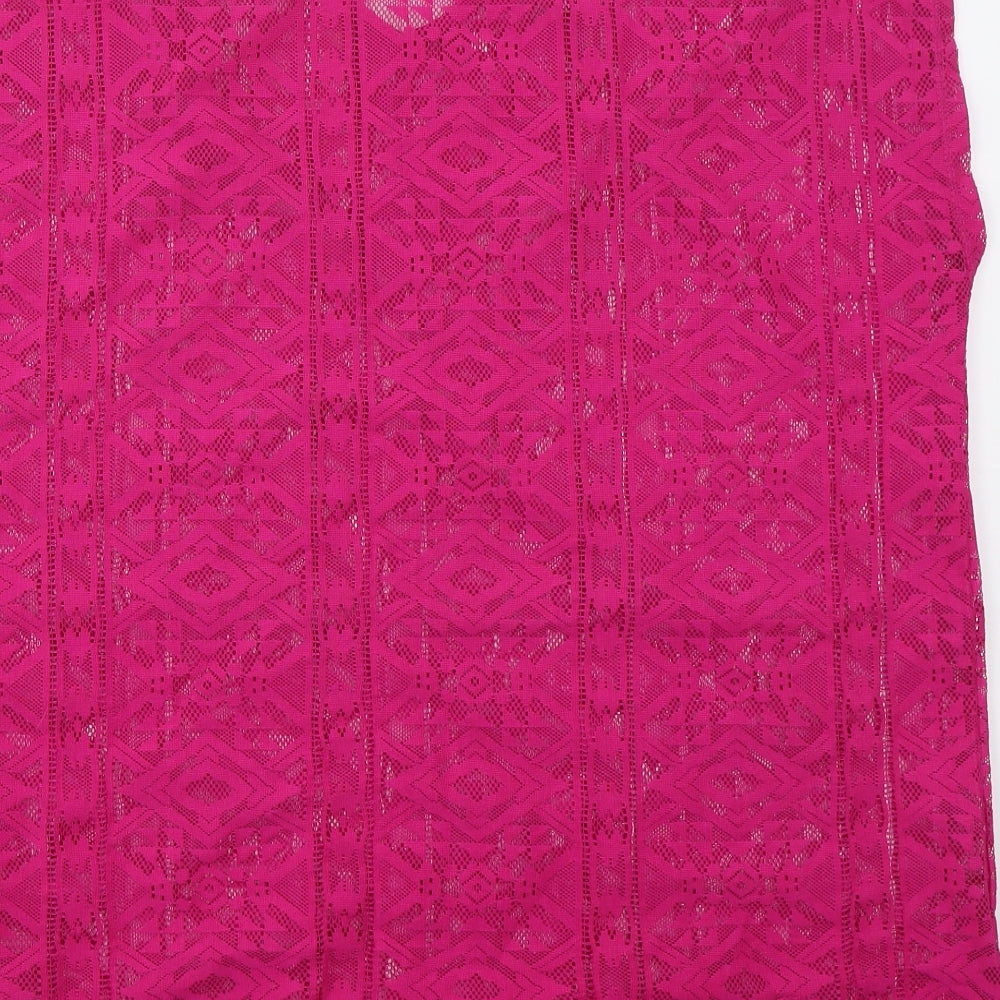 Bonmarché Womens Pink Geometric Polyester Basic T-Shirt Size 18 V-Neck