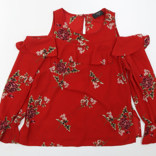 AX Paris Womens Red Floral Polyester Basic Blouse Size 8 Round Neck