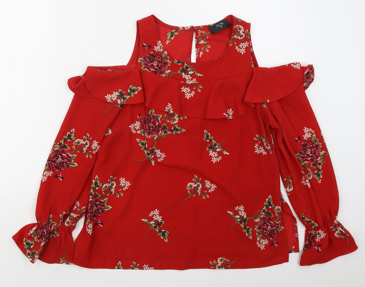 AX Paris Womens Red Floral Polyester Basic Blouse Size 8 Round Neck