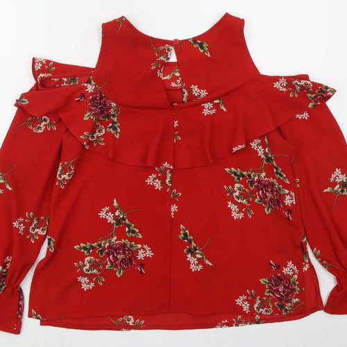 AX Paris Womens Red Floral Polyester Basic Blouse Size 8 Round Neck
