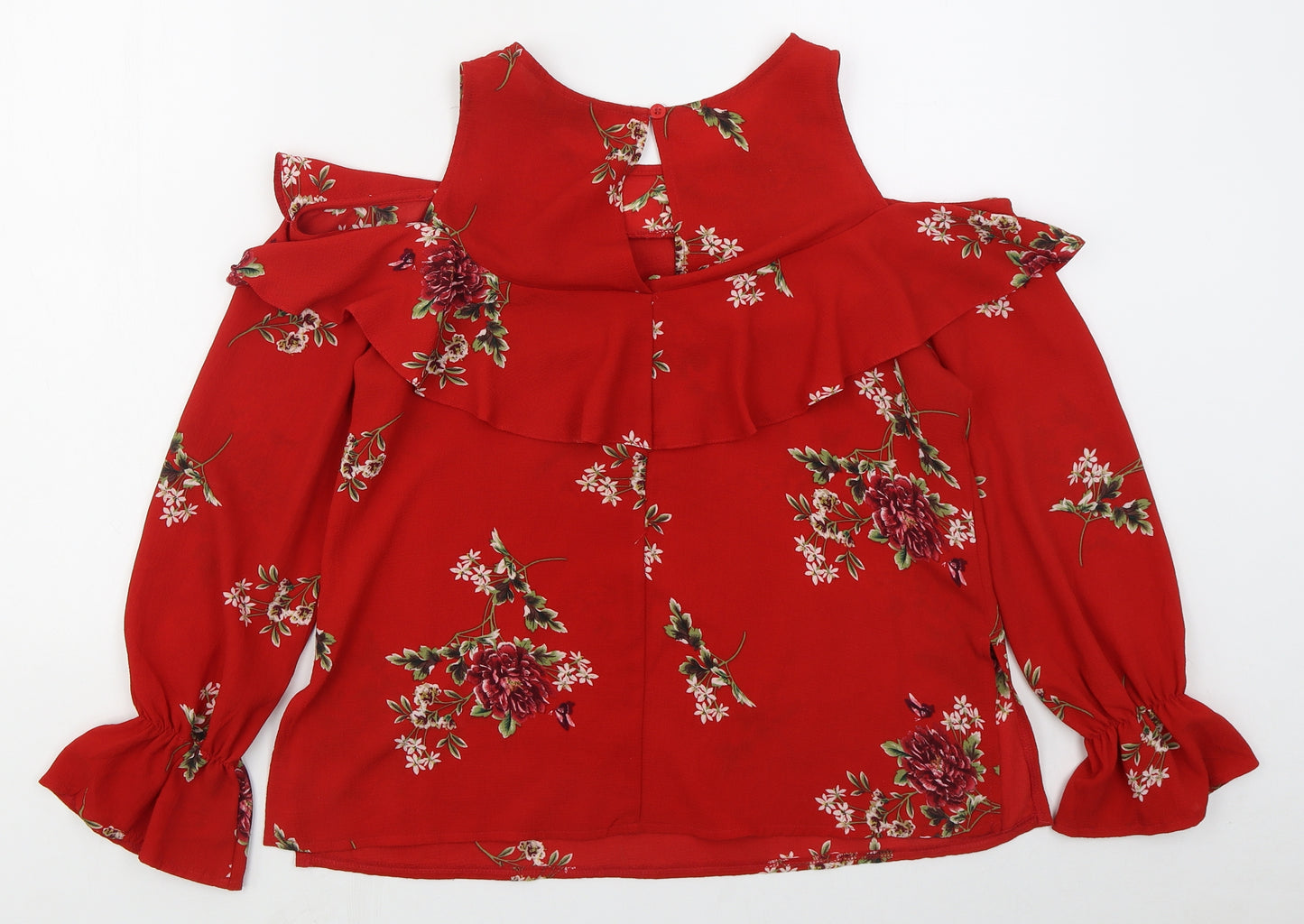 AX Paris Womens Red Floral Polyester Basic Blouse Size 8 Round Neck