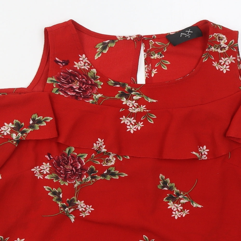 AX Paris Womens Red Floral Polyester Basic Blouse Size 8 Round Neck