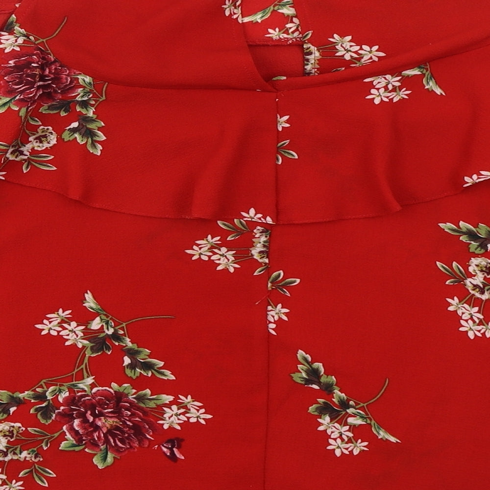 AX Paris Womens Red Floral Polyester Basic Blouse Size 8 Round Neck