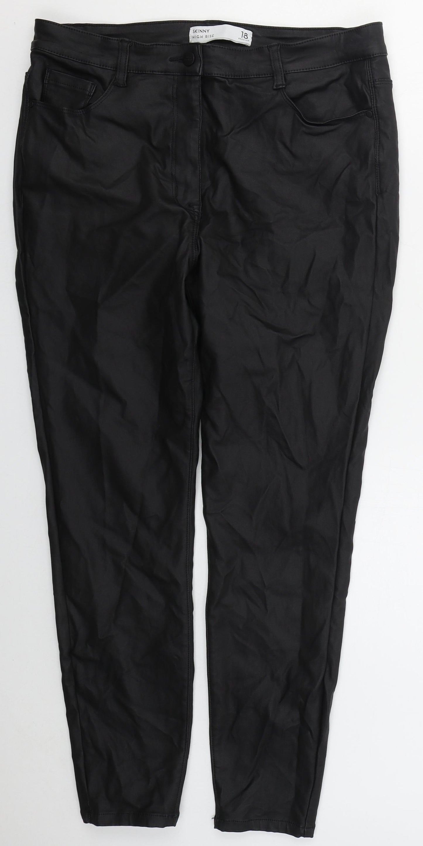 NEXT Womens Black  Viscose Trousers  Size 18 L27 in Regular Button