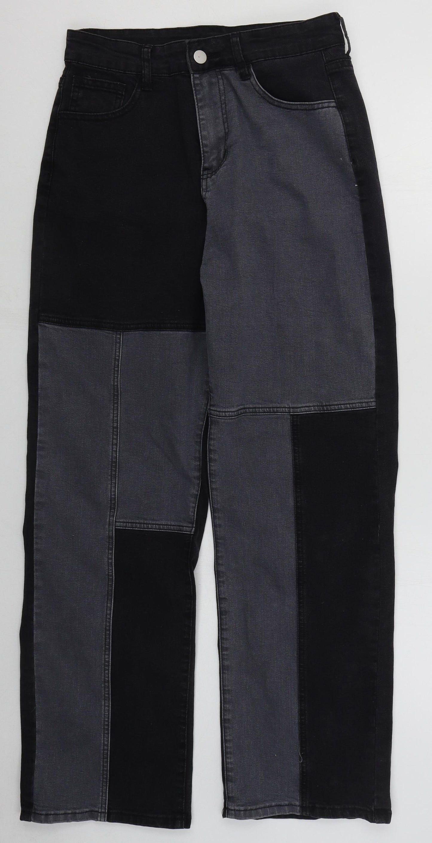 Preworn Womens Black  Cotton Straight Jeans Size M L28 in Regular Button - Grey Colourblock