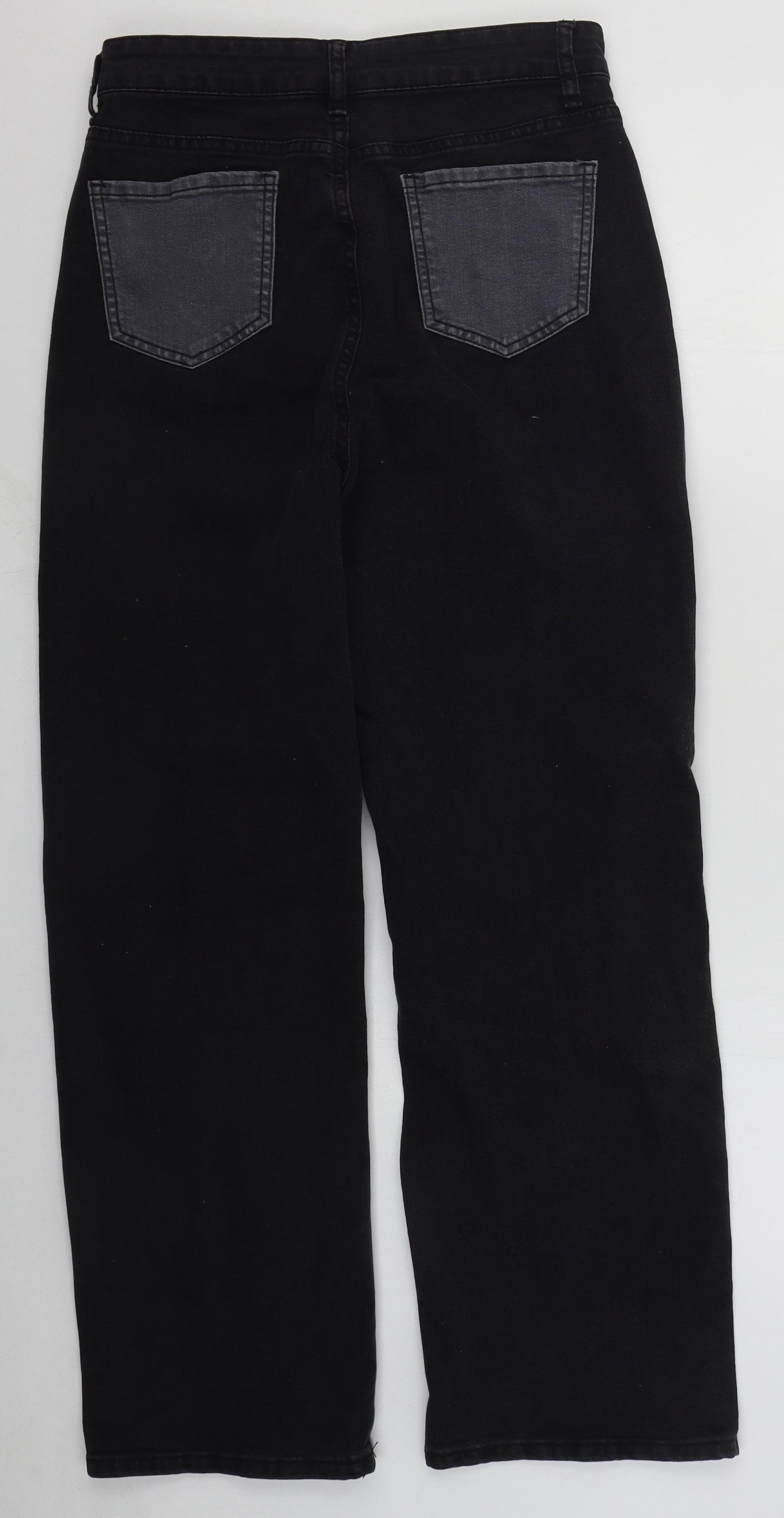Preworn Womens Black  Cotton Straight Jeans Size M L28 in Regular Button - Grey Colourblock