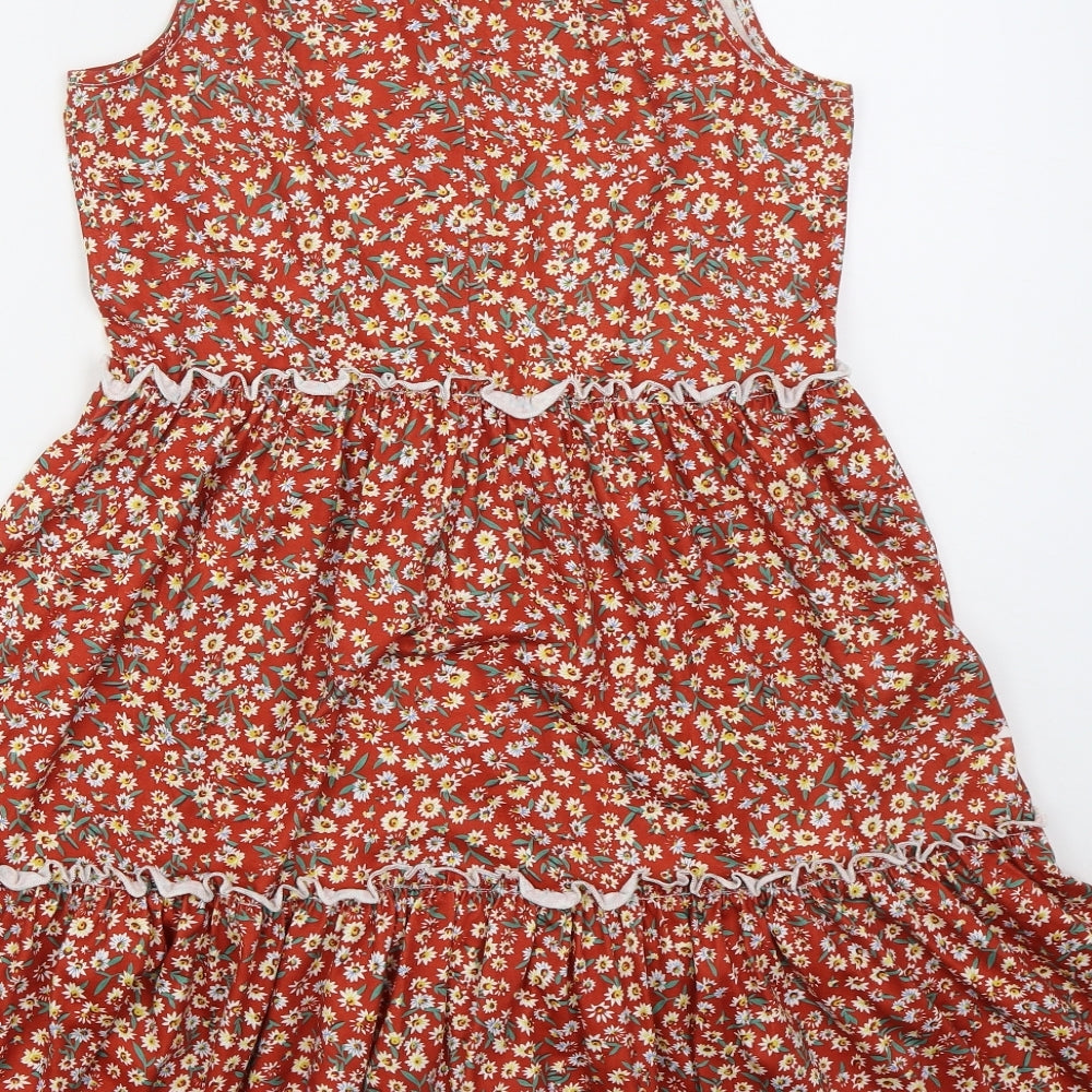 SheIn Womens Red Floral Polyester A-Line  Size S  Round Neck Button