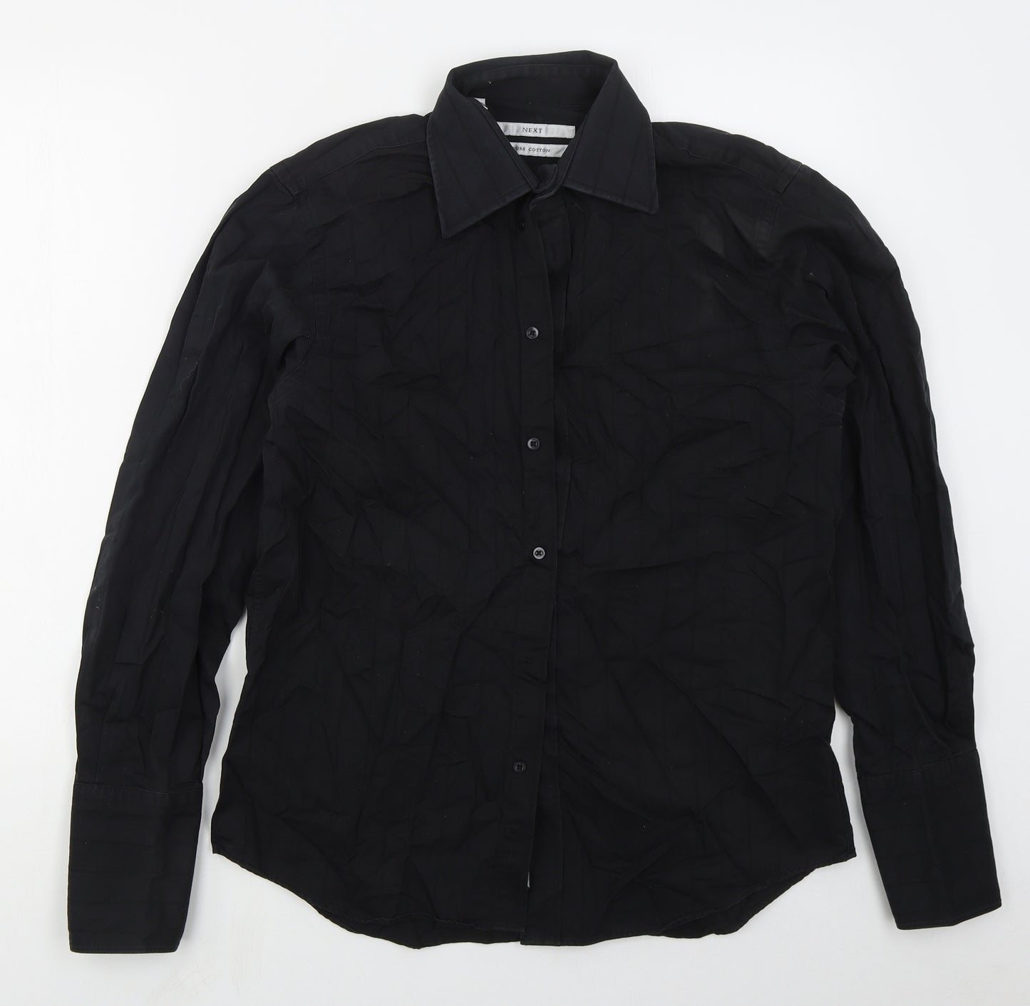 NEXT Mens Black Striped Cotton  Dress Shirt Size 15.5 Collared Button
