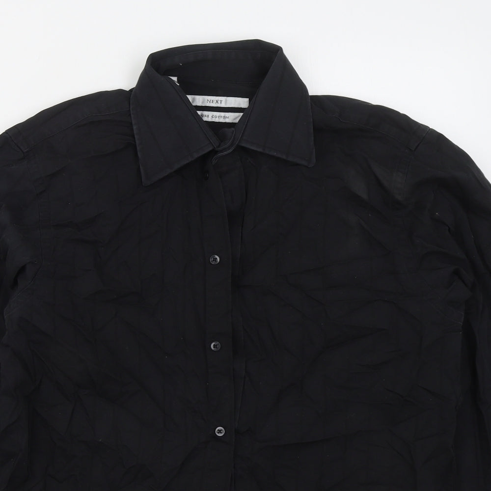 NEXT Mens Black Striped Cotton  Dress Shirt Size 15.5 Collared Button