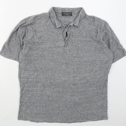 Primark Mens Grey  Cotton  Polo Size L Collared Pullover