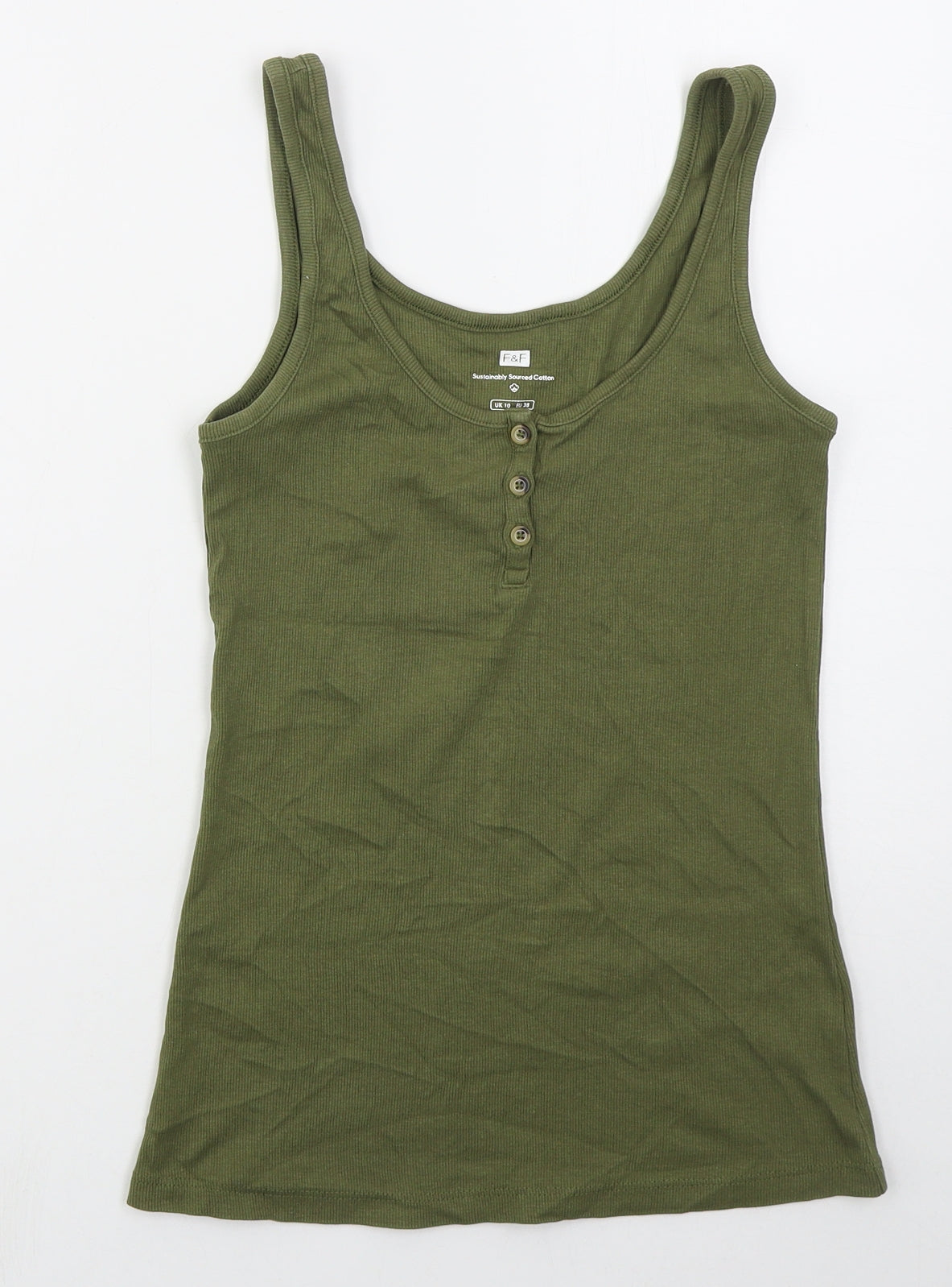 F&F Womens Green  Cotton Basic Tank Size 10 Scoop Neck