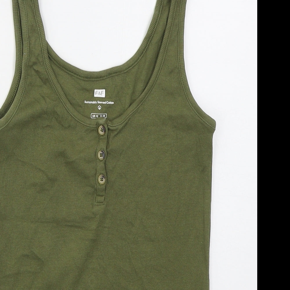 F&F Womens Green  Cotton Basic Tank Size 10 Scoop Neck