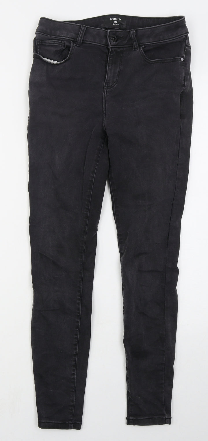 TU Womens Grey Cotton Skinny Jeans Size 10 L27 in Regular Button