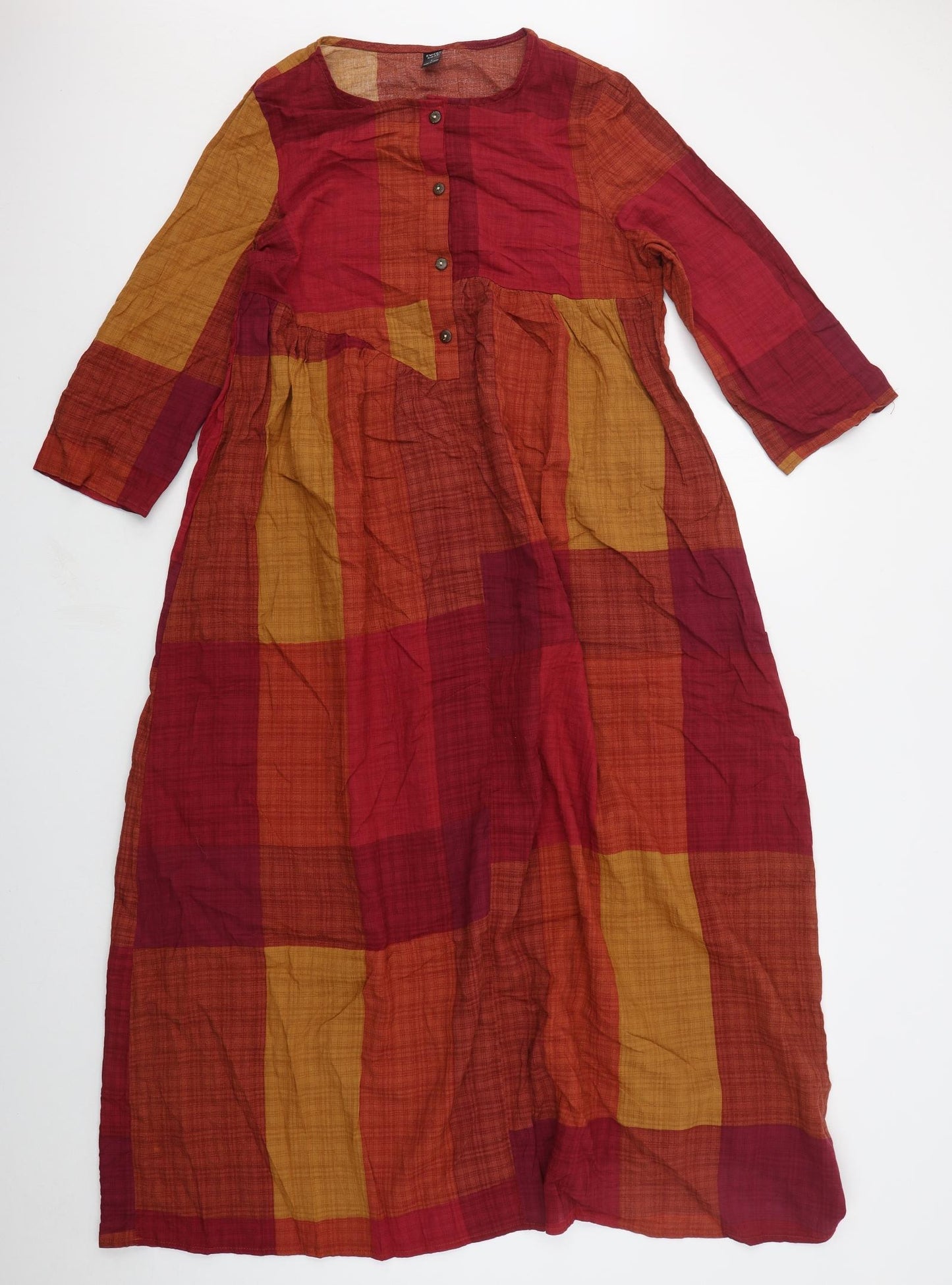 Emery Rose Womens Red Check Polyester Maxi  Size L  Round Neck Pullover
