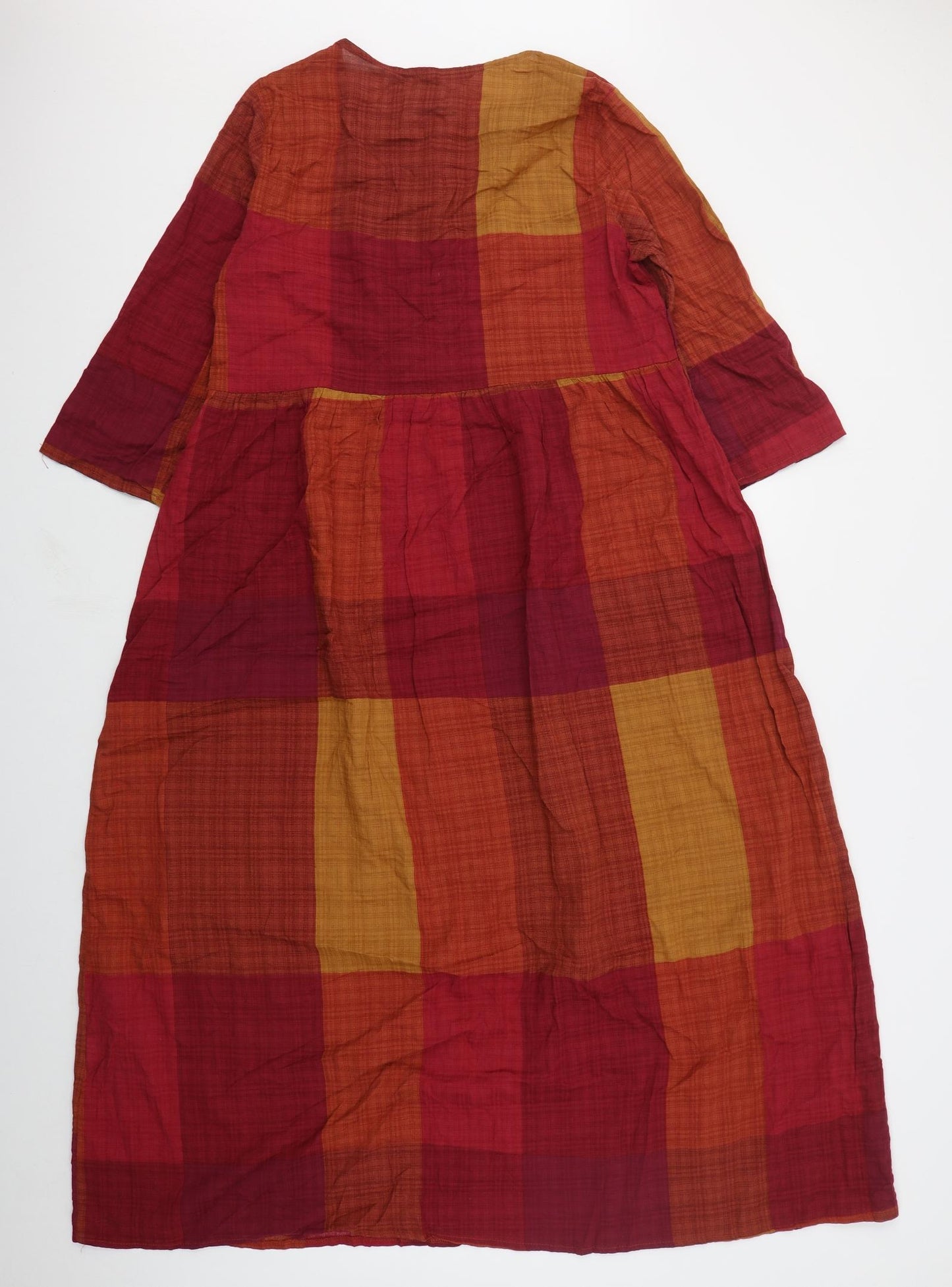 Emery Rose Womens Red Check Polyester Maxi  Size L  Round Neck Pullover