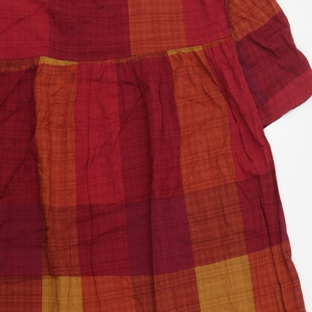 Emery Rose Womens Red Check Polyester Maxi  Size L  Round Neck Pullover