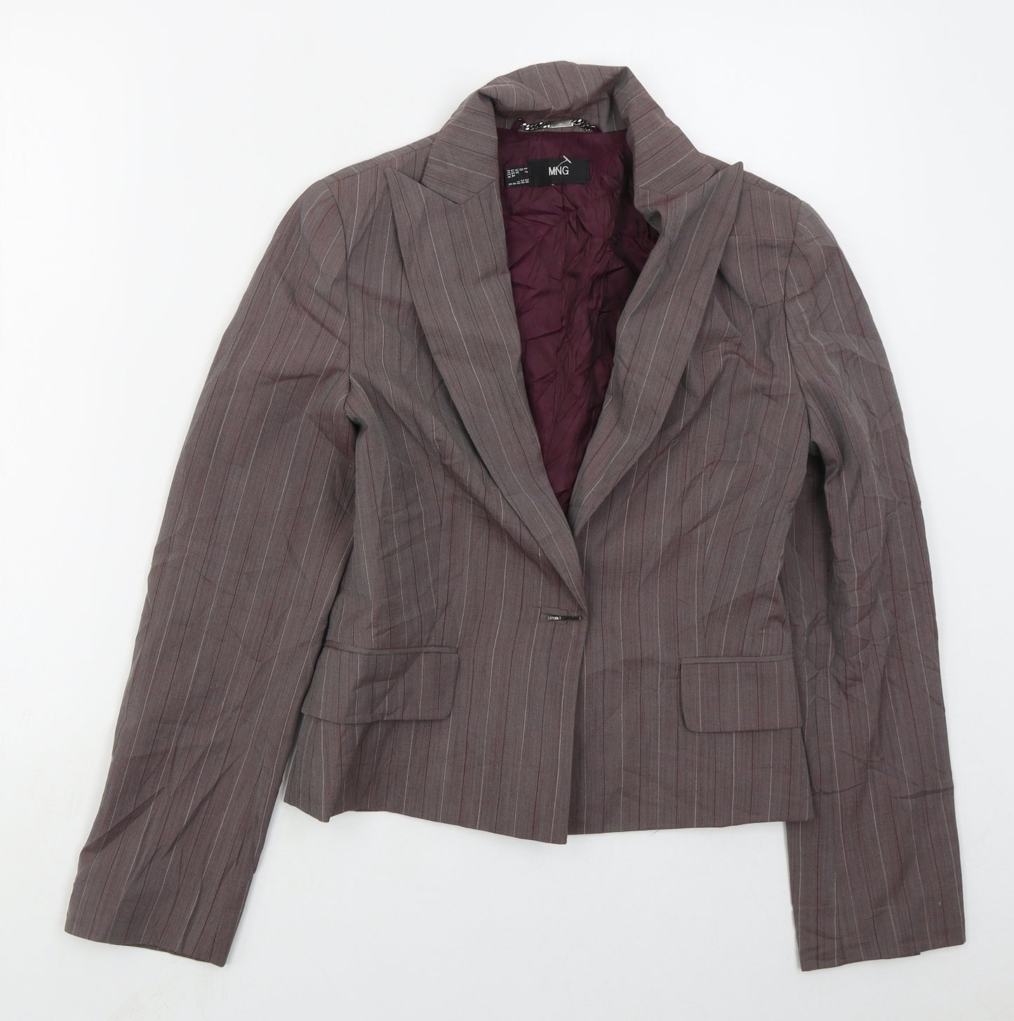MNG Womens Purple Striped Polyester Jacket Suit Jacket Size 10