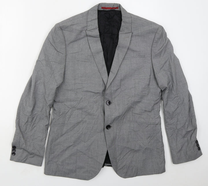 Preworn Mens Grey Polyester Jacket Suit Jacket Size 38