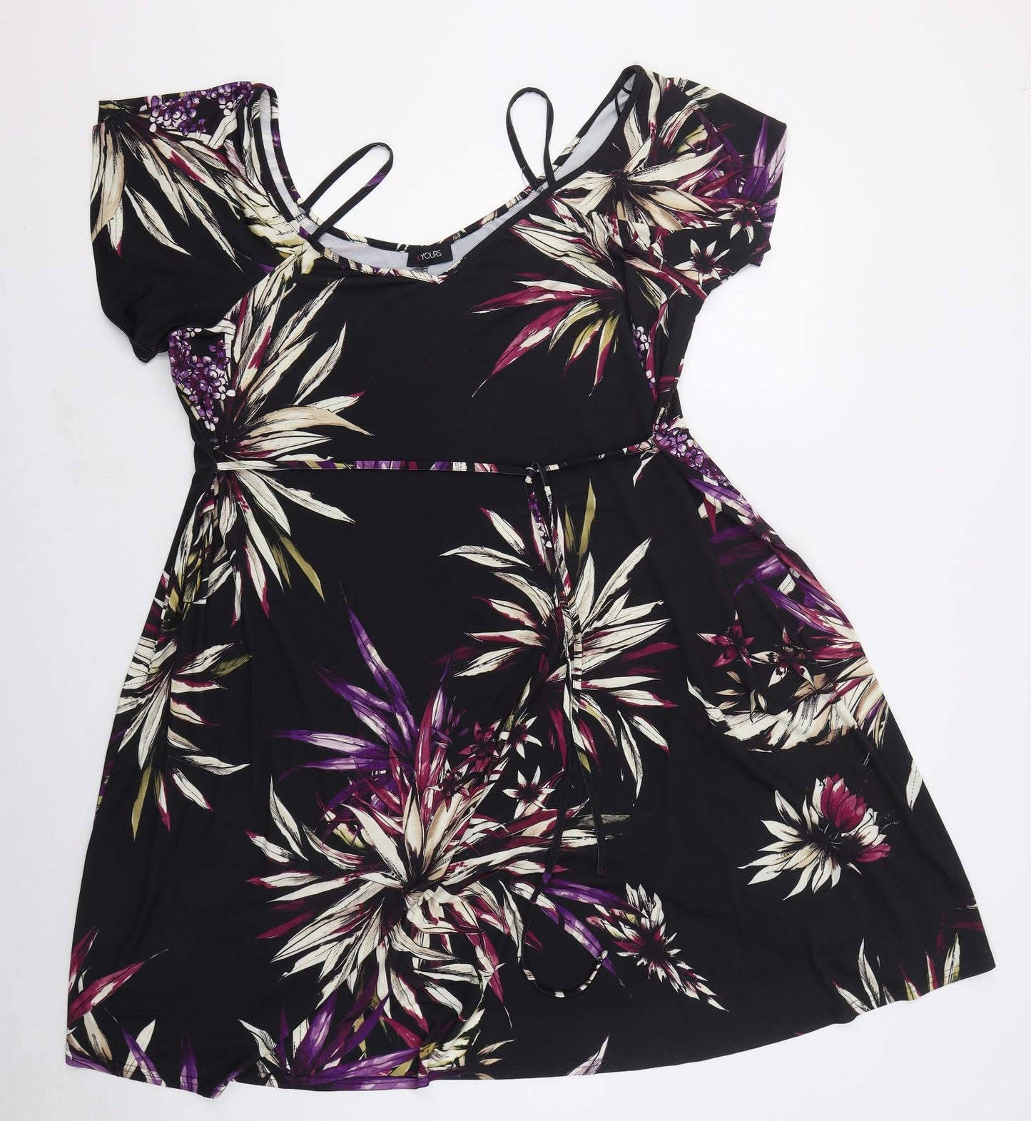 Yours Womens Black Floral Polyester A-Line  Size 24  V-Neck Pullover