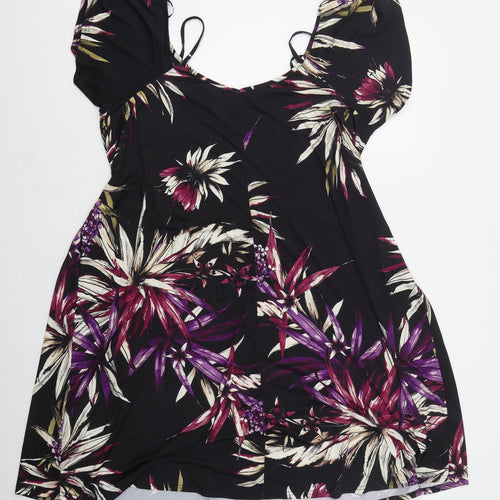 Yours Womens Black Floral Polyester A-Line  Size 24  V-Neck Pullover