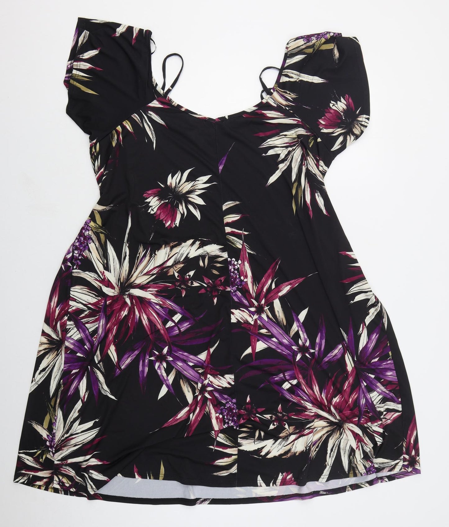 Yours Womens Black Floral Polyester A-Line  Size 24  V-Neck Pullover
