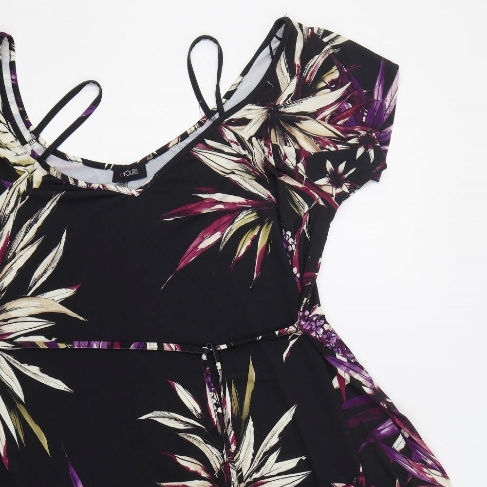 Yours Womens Black Floral Polyester A-Line  Size 24  V-Neck Pullover