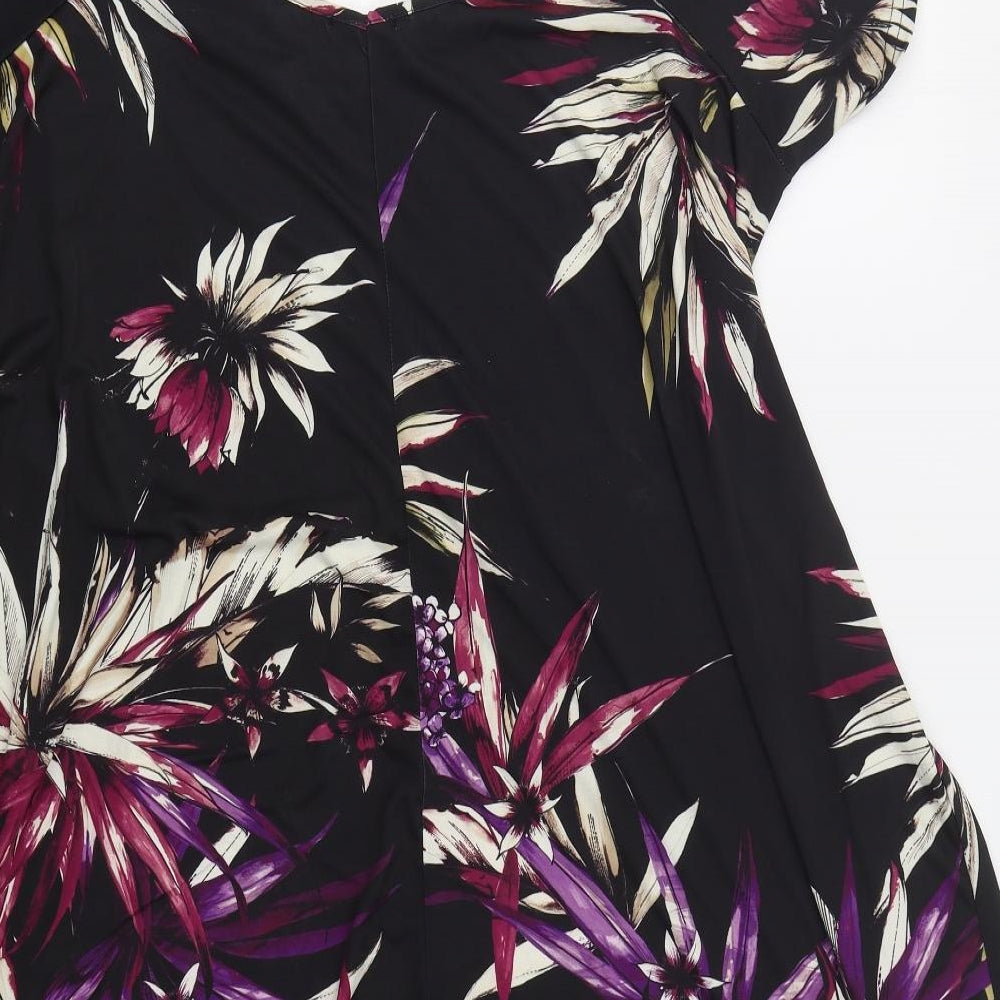 Yours Womens Black Floral Polyester A-Line  Size 24  V-Neck Pullover