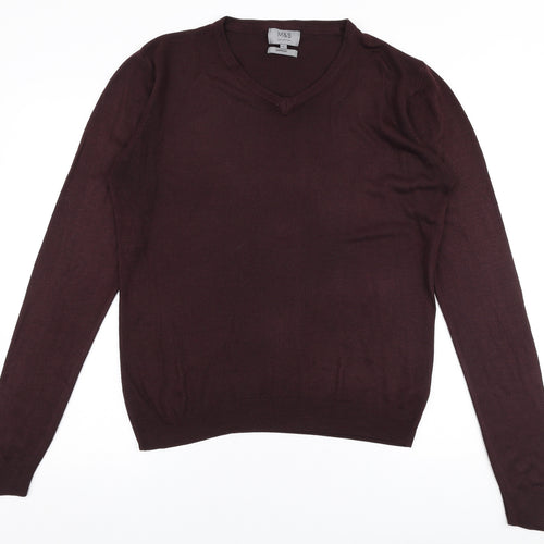 Marks and Spencer Mens Red V-Neck  Acrylic Pullover Jumper Size M