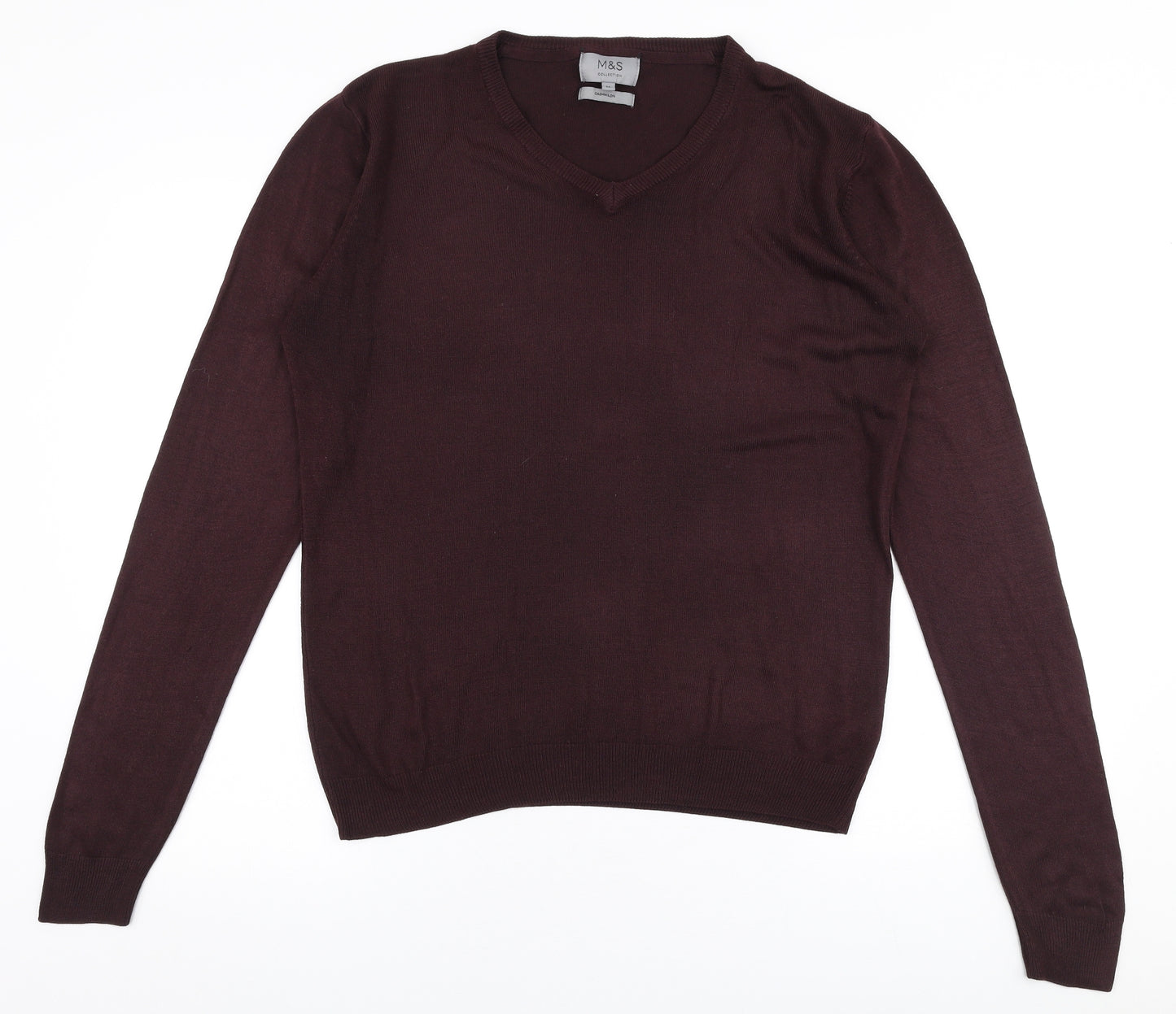 Marks and Spencer Mens Red V-Neck  Acrylic Pullover Jumper Size M