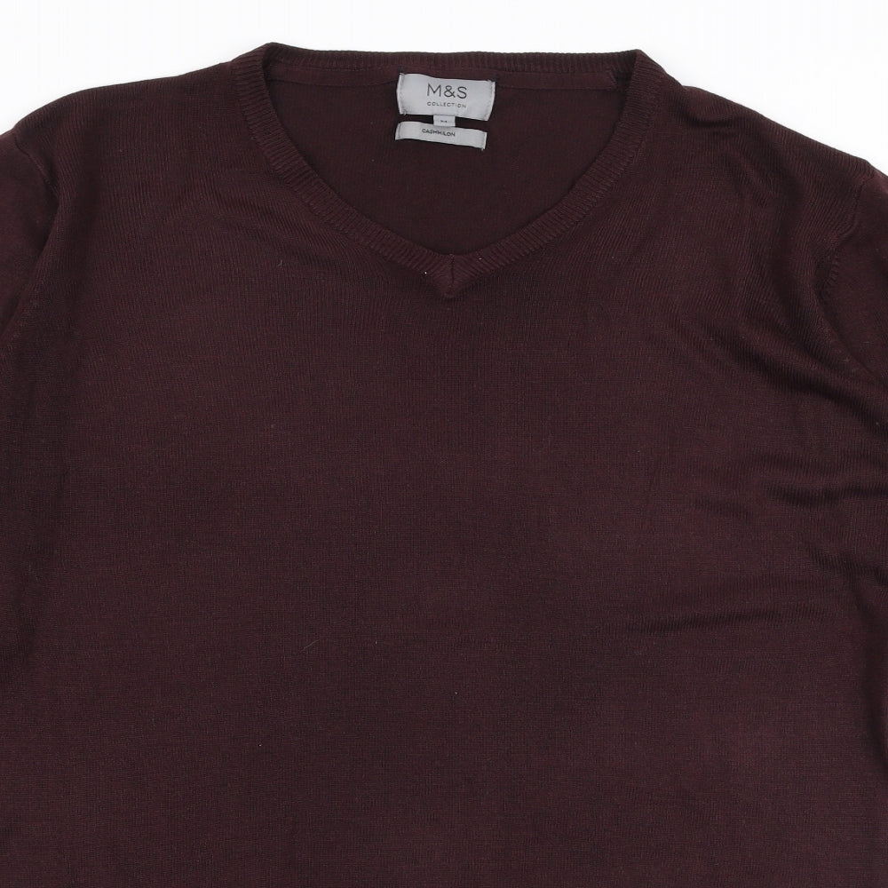 Marks and Spencer Mens Red V-Neck  Acrylic Pullover Jumper Size M