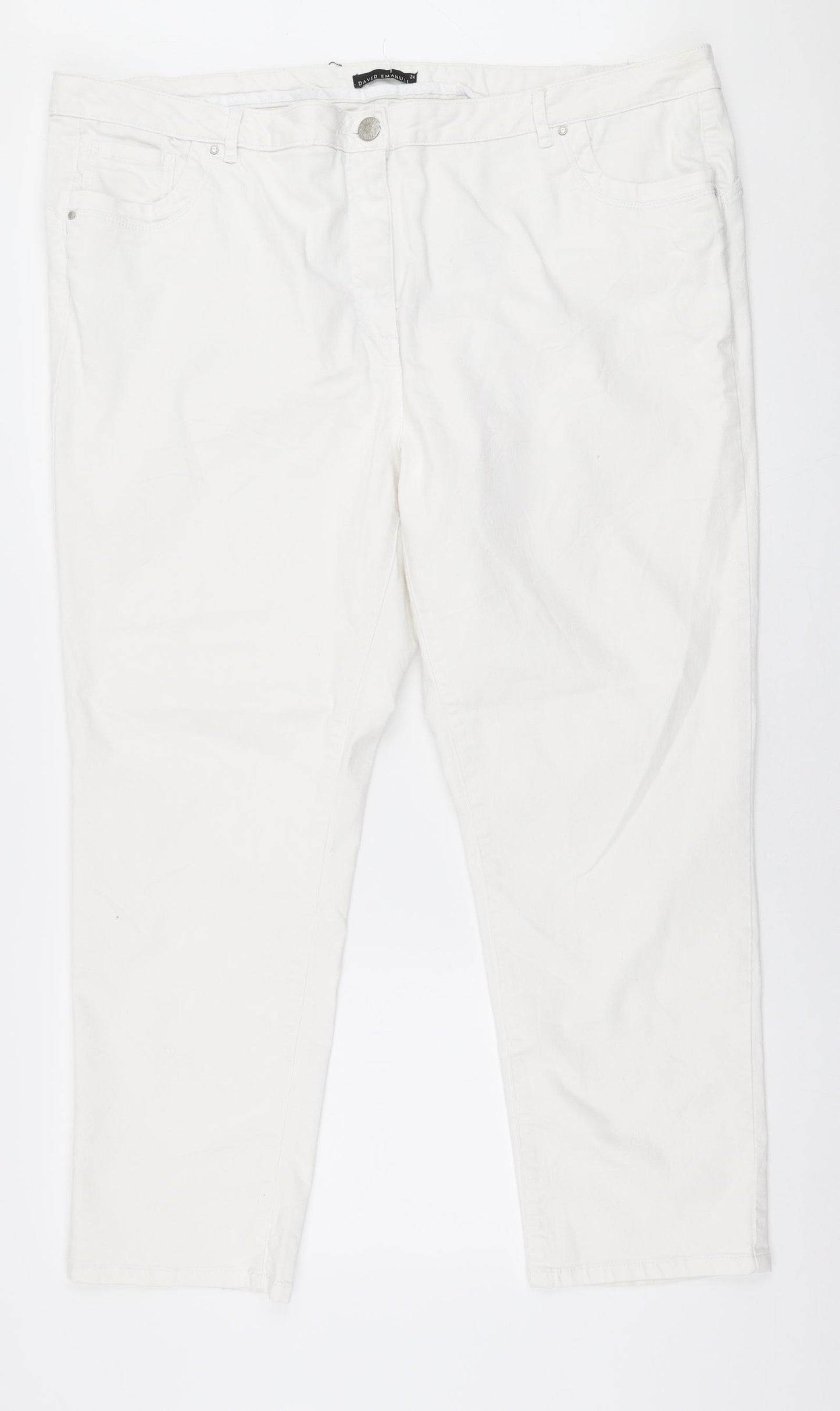 David Emanuel Womens White  Cotton Straight Jeans Size 24 L28 in Regular Zip