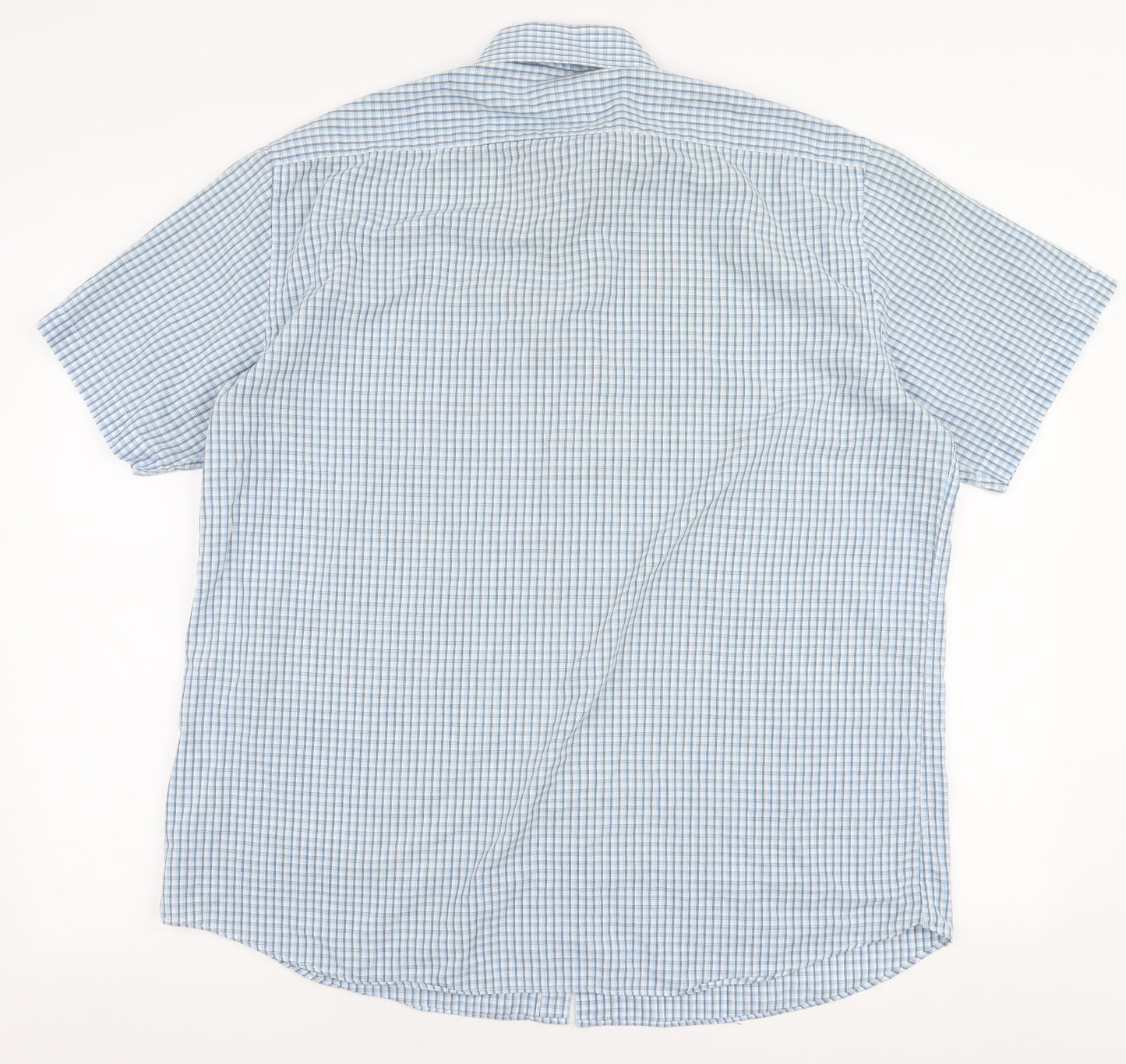 Taylor & Wright Mens Blue Check Polyester  Button-Up Size 17.5 Collared Button