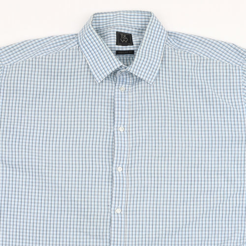 Taylor & Wright Mens Blue Check Polyester  Button-Up Size 17.5 Collared Button