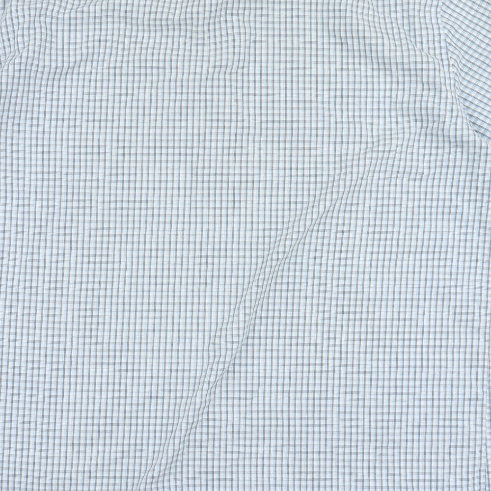 Taylor & Wright Mens Blue Check Polyester  Button-Up Size 17.5 Collared Button