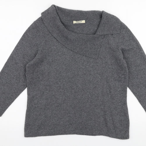 Precis Womens Grey Collared  Viscose Pullover Jumper Size M