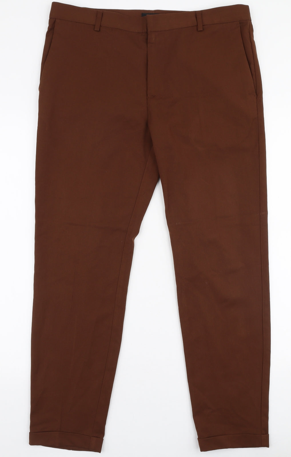 H&M Mens Brown  Polyester Trousers  Size 33 in L28 in Slim Zip