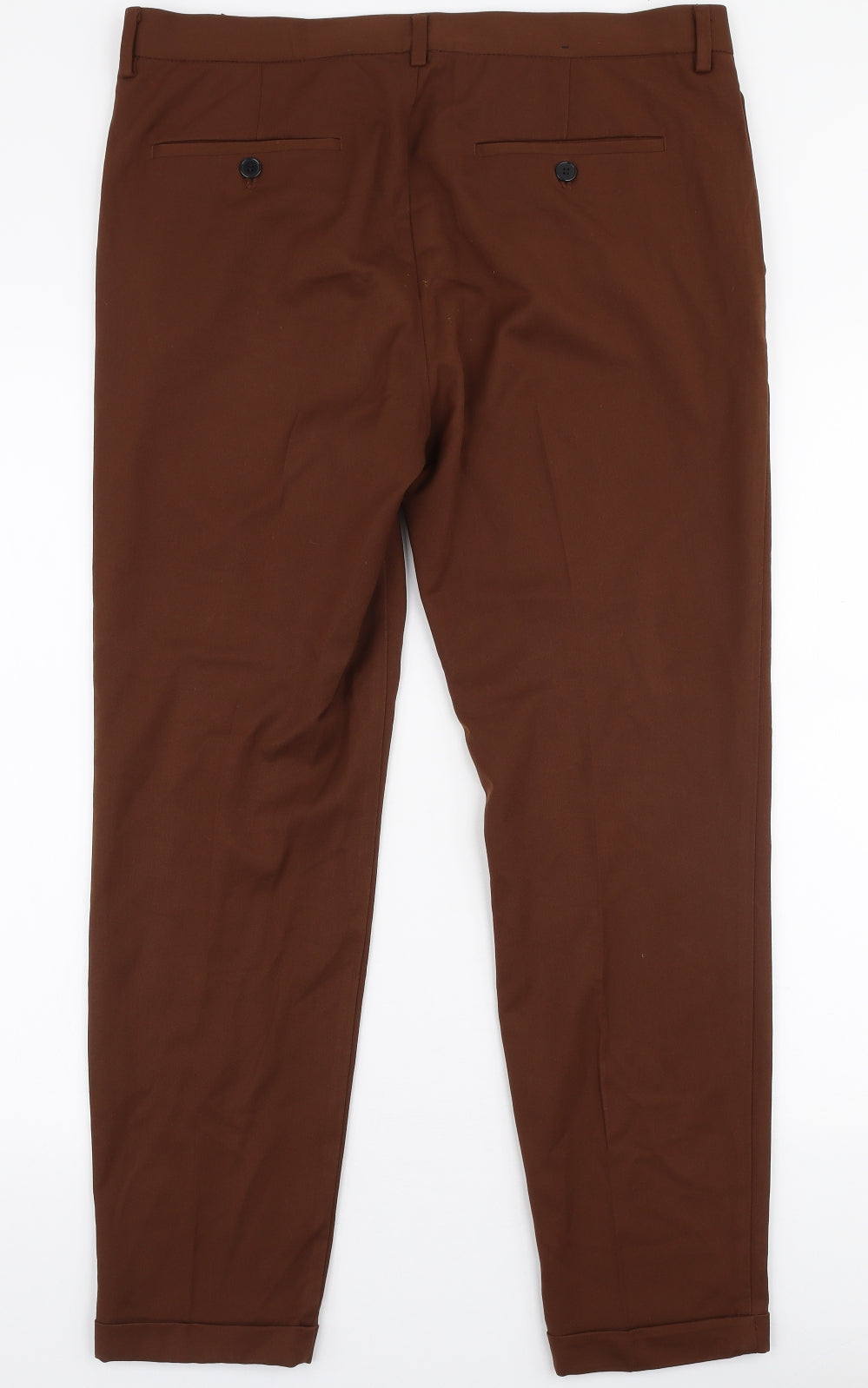H&M Mens Brown  Polyester Trousers  Size 33 in L28 in Slim Zip