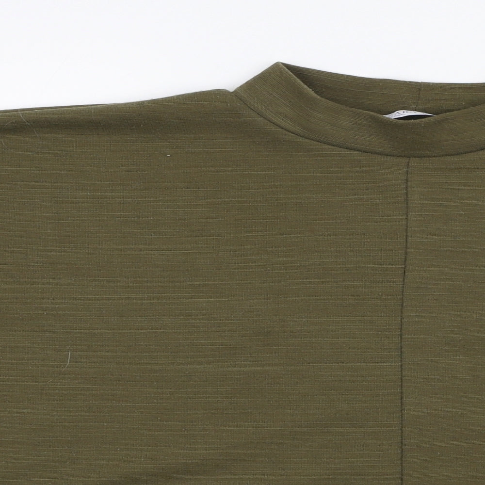 Zara Womens Green  Polyester Jersey T-Shirt Size S High Neck