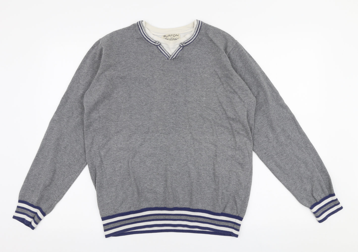 Burton Mens Grey V-Neck  Cotton Pullover Jumper Size L