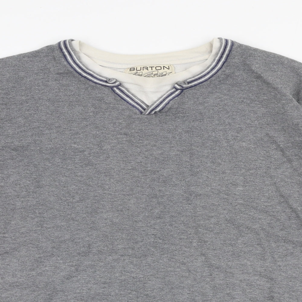 Burton Mens Grey V-Neck  Cotton Pullover Jumper Size L