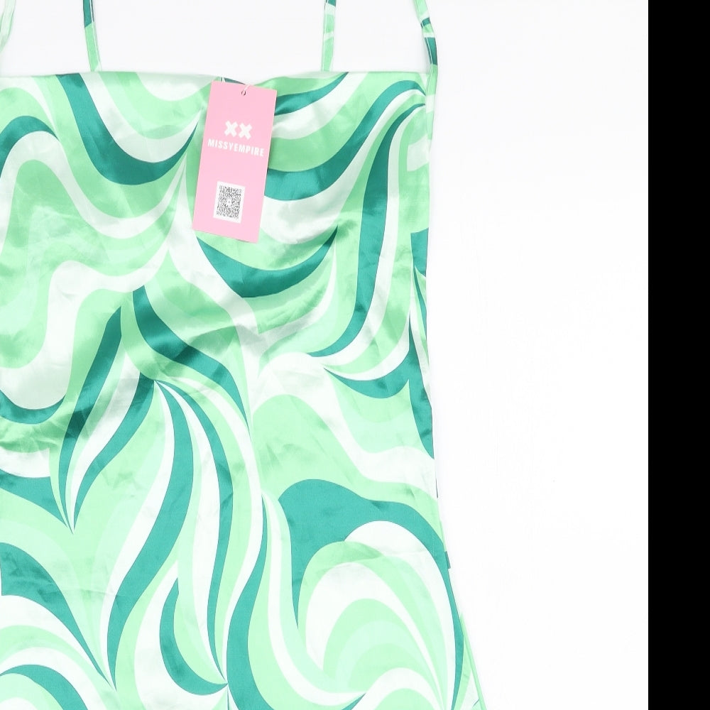 Missy Empire Womens Green Striped Polyester Bodycon  Size 8  High Neck Zip