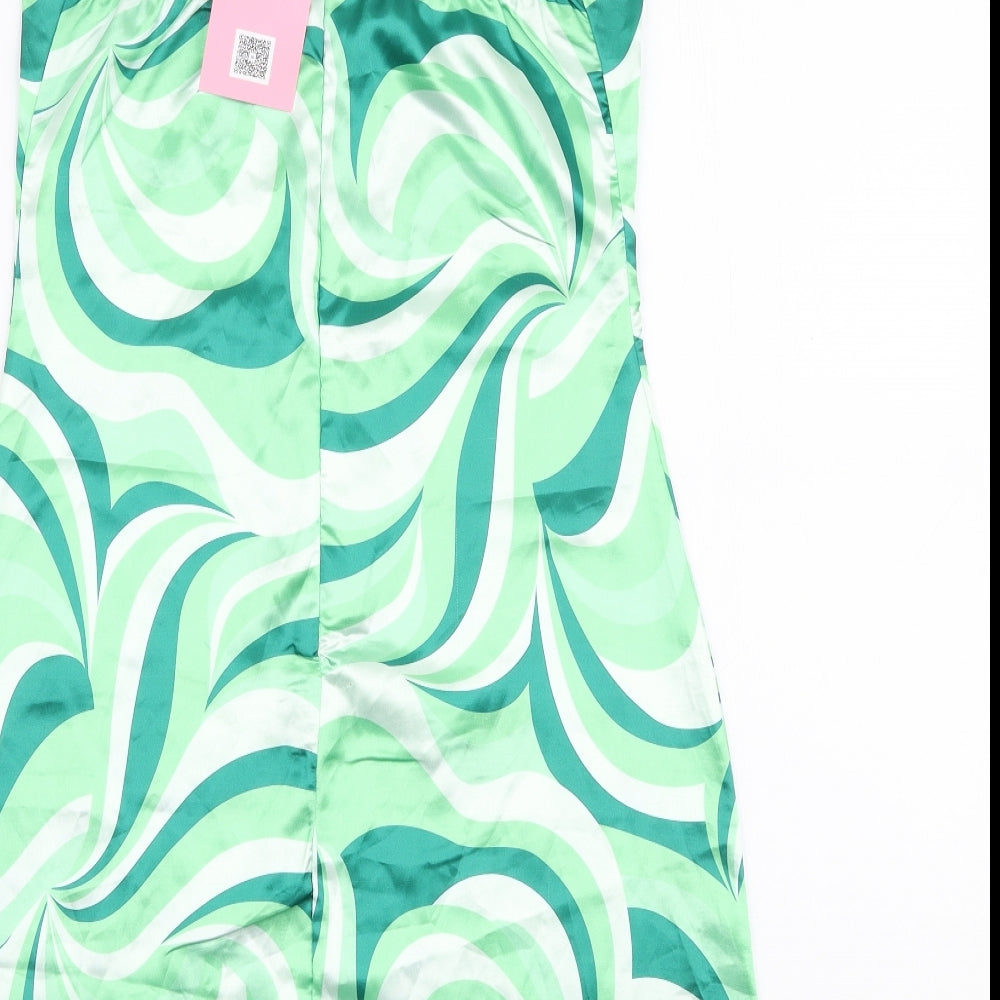 Missy Empire Womens Green Striped Polyester Bodycon  Size 8  High Neck Zip